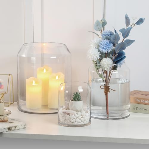 13" High 10.6" Wide Large Handmade Clear Modern Glass Vase, Glass Flower Vase, Scandinavian Glass Vase, Glass Container, Glass Terrarium, Hurricane, Fish Bowl, Centerpiece (Clear, 10.6"x13") - size: 10.6"x13"