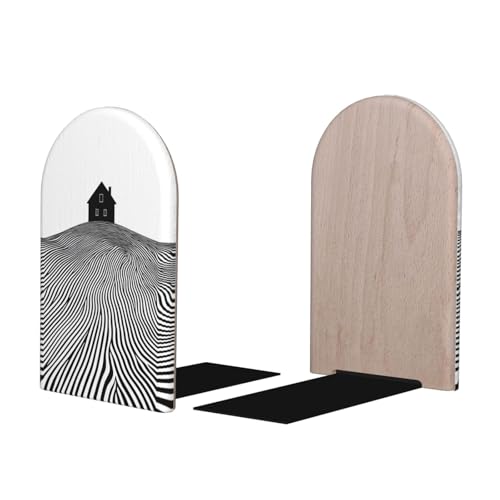 Simple House Silhouette Line Minimalist Bookends for Shelves 2 Pcs Wooden Book Stopper Organizer for Home Office Libraries