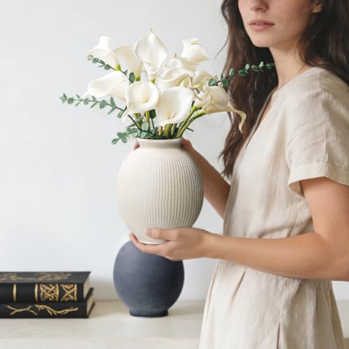 Ceramic Decorative Flower Vase - Rustic Farmhouse Boho Ceramic Vase for Home Decor, Table Centerpiece, Living Room, Bathroom, Book Shelf, Mantel Decoration, Wedding Decor (6.8" White) - color: Modern White-6.8"