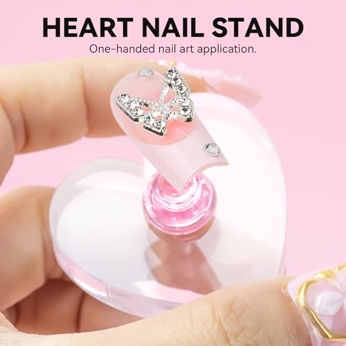Nail Stands for Press On Nails Painting Display Practice, Powerful Magnetic Nail Tip Holders for Diy Design, Heart Nail Art Stand with 200 PCS Double-Sided Tapes Home Salon Use - color: Pink, size: Medium