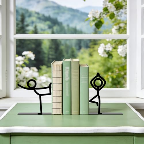Metal Bookends Yoga-Style Bookends Decorative Cute Book Ends for Shelves Reading Decor Bookshelf Decor Book Stoppers for Bookshelf Home Office Desk Book Lovers Gift - style: Yoga People Decorative Bookends