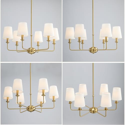 6-Light Brushed Gold Pendant Chandelier with Fabric Shades, E12 Base - Farmhouse & Industrial Style for Kitchen, Living Room, Dining Room, or Bedroom Lighting - color: 6 Light+Brushed Gold
