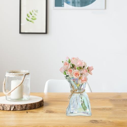 Veemoon Abstract Irregular Glass Vase Decorative Floral Vase for Home Decor Modern Art Flower Plant Display for Living Room Office Table
