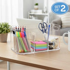 STORi Bliss 5-Compartment Plastic Cosmetics Storage Organizer, Set of 2 | Clear | Rectangular Divided Makeup Bin & Vanity Caddy with Pass-Through Handles | Round Corner Design | Made in USA - size: 2 Pack
