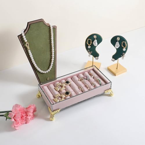 GemeShou velvet slots Ring holder for jewelry organizer, Earring ring display stand for selling, felt ring jewelry holder tray showcase【Velvet slots Ring Holder-Pink】 - color: Pink
