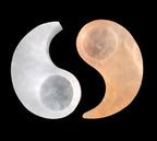Selenite Stone Orange and White Yin Yang Tea Light Candle Holder, Handcrafted from Morocco