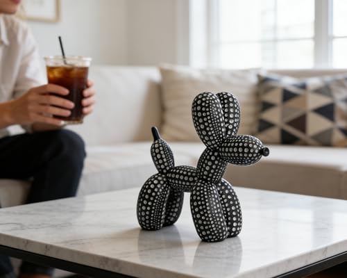 Polka Dot Balloon Dog Statue Decor, Black, Resin, Paperweight, 5 inch, Cool Stuff to Put on Shelves - color: Black