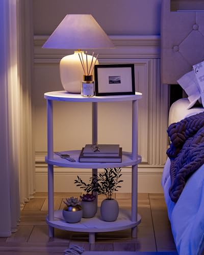 Round Pedestal End Table - 3-Tier Oval Accent Table for Small Spaces, Rustic Wood and Metal Couch Side Table, Nightstand for Bedroom or End Table Living Room, Easy to Assemble, Marble White - color: Marble White, size: 1-Pack, style: Without Power Outlets