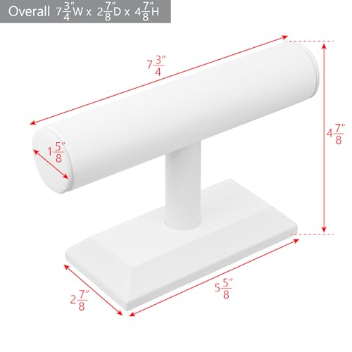 MOOCA 2 Pcs T-Bar Deluxe Wooden Bracelet Holder Display, Watch Hoder, Bracelet Display Stand, Jewelry Stand Organizer, White Leatherette - color: White Faux Leather, 2 pieces