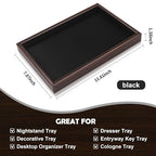 Zosenley Wooden Valet Tray with Leather Base - Nightstand Catchall Organizer for Cologne, Perfume, Keys, Wallet, Phone, Watch, Jewelry & Sunglasses (Black) - color: Black