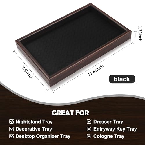 Zosenley Wooden Valet Tray with Leather Base - Nightstand Catchall Organizer for Cologne, Perfume, Keys, Wallet, Phone, Watch, Jewelry & Sunglasses (Black) - color: Black