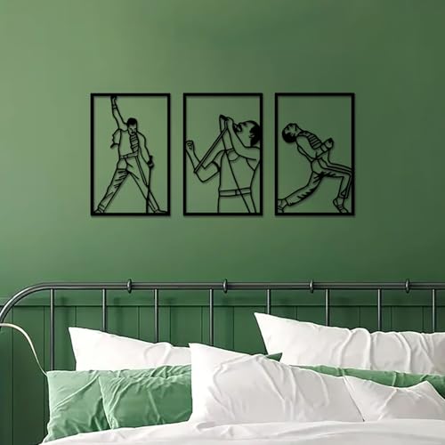 cape leadwort 3-Piece Metal Wall Art, Minimalist Line Art Rock Music Wall Decor, Band Singer Silhouette Wall Sculptures for Living Room, Bedroom, Music Studio, 15.7" x 10.23" - color: Music3