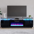 AMERLIFE Fireplace TV Stand with 36" Fireplace, 70" Modern Fireplace Entertainment Center LED Lights, 2 Tier TV Console Cabinet for TVs Up to 80", Obsidian Black - color: Black, size: 70"