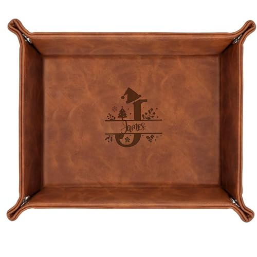 Engraved Leather Valet Tray – Personalized Mens Dresser Organizer Tray with Custom Name – Christmas Gift for Dad, Husband, or Men – Nightstand Organizer - style: Christmas