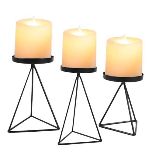 3 PCS Geometric Candle Holders for Pillar Candles Black Metal Pillar Candle Holder Vintage Candle Stands Table Centerpiece for Wedding Christmas Home Decoration - color: Black