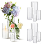 12pcs Clear Glass Cylinder Vases, 4, 6, 7.5, 10 Inch Tall Cylinder Vases for Centerpieces,Glass Flower Vase Hurricane Floating Candle Holder Vase for Wedding, Table Shelf, Party,Home Decor,Gift
