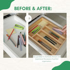 Rubber Wood Silverware Organizer for Drawer - [15"L x 11"W x 2"H] Utensil Tray, 5 Compartment Flatware Holder, Multi-Purpose Kitchen Drawer Organizer for Utensils, Stationery & Hand Tools