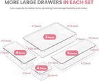 HOUSE DAY Makeup Drawer Organizer Trays 17 PCS, 4-Size Clear Drawer Organizers with Silicone Pads, Vanity Organizers and Storage, Non Slip Plastic Drawer Organizer for Desk, Bathroom, Kitchen, Office - size: 17 Pcs