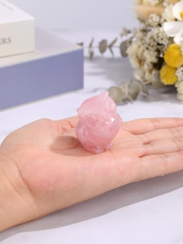 Jovivi Crystal Owl Decor Rose Quartz Healing Stone Crystal Pocket Owls Figurine Statue Hand Carved Polished Natural Gemstone Sculpture Home Office Desk Meditation Gift - color: Rose Quartz