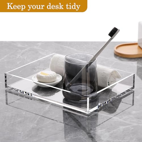 DINGHUO Acrylic Perfume Bathroom Vanity Counter Tray, Clear 9.45"x7.09"x1.38" Rectangle Countertop Organizer for Jewelry Candles Soap Makeup Toilet Tank Kitchen - 1 Pack - style: Small Acrylic Tray