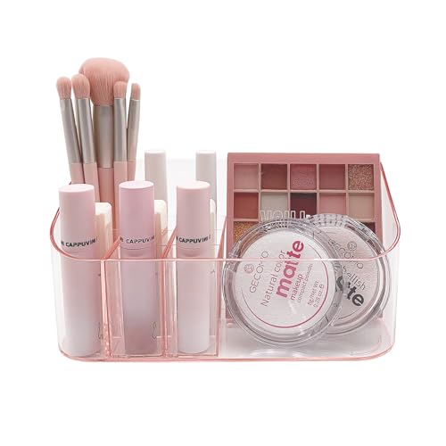 SUNFICON Makeup Holder Tray Organizer Cosmetic Display Case Tabletop Desktop Vanity Countertop Bathroom Wall Cabinet Medicine Storage Box 9 Dividers 2 Removable for Womens Ladies Girls Crystal Pink - color: Pink