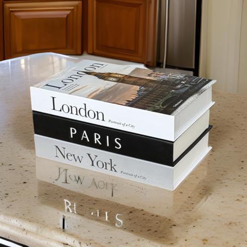 Coffee Table Decorative Books for Home Decor, Fake Books for Decoration, Aesthetic Bookshelf Decor for Living Room Office Bedroom, 3 Piece, Black, White, Brown (White, Black)