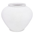 Rustic Rough-Textured Ceramic Vase, Handcrafted Texture Decorative Accent, White, 11.5" Wide x 9.75" Tall