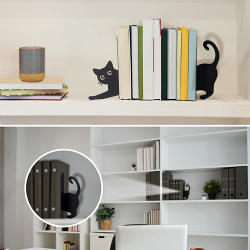 Geelin Stretching Black Cat Metal Bookends Set of 2 Styles Book Ends for Shelves Decorative Bookshelf Home Office Desk Bookshelf Decor Gift for Cat Lovers and Reading Enthusiasts - style: Stretching Cat
