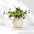 Rustic Farmhouse Vase Home Decor - 6 in Ceramic Boho Decorative Vase for Decor, Round Clay Whitewashed Terracotta Bowl vase for Living Room, Table, Shelf, Centerpieces - style: 02 - Small Rustic Ribbed Whitewash