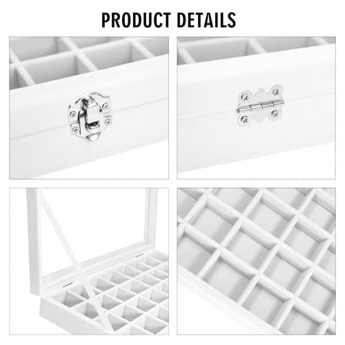 Vicoter Velvet Jewelry Tray 48 Compartments Jewelry Display Organizer with Transparent Cover Rings, Earrings, Necklaces, Pendants Storage Box for Girls, Wives, Mothers, Women - color: Ivory, size: 48 Grid