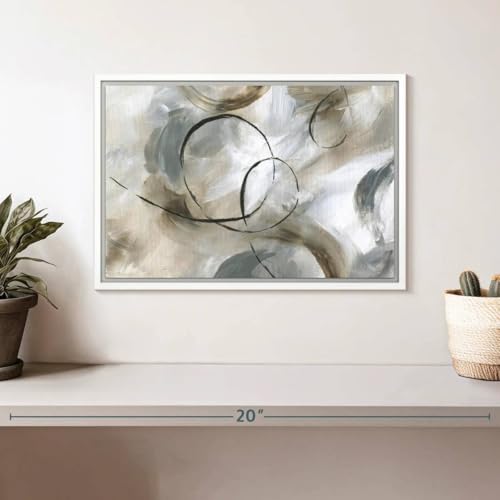ElephantStock - Allegro Wall Art - Horizontal Floating Framed Canvas - Living Room Wall Decor - Painting Strokes And Lines Framed Canvas Art - Gray And Brown Decor by Nan - 13" x 9" - color: Floating Frame White, size: 12"L x 8"W