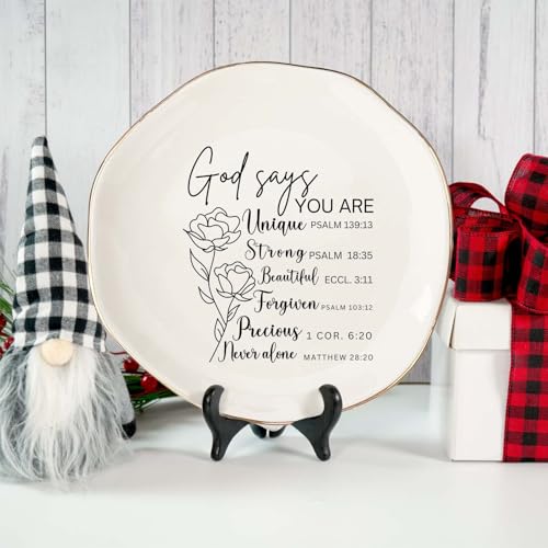 Inspirational Ring Dish for Women – You Are Unique Ceramic Jewelry Holder Tray for Rings, Earrings, Bracelets – Christian Faith Gift for Her, Birthday, Baptism, Encouragement - color: You Are Unique