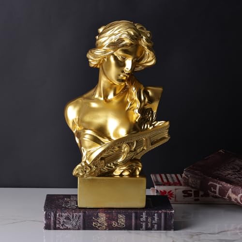 11.8" H Greek Mythology Bust Statue Decor,Artemis Statues Roman Goddess Figurines,Used for Sketch Practice Aesthetics Statues and Sculptures and Indoor Filling Space for Living Room, Bedroom (Gold) - color: Gold, size: Large