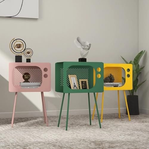 homary Modern End Table TV Shape Side Table, Metal Hollow Accent Table in Fresh Green, Narrow Sofa Table for Living Room Bedroom Apartment Decor (Green)