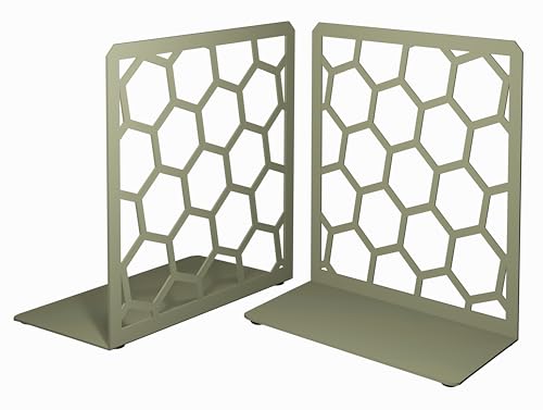 GEOMOD Geometric Honeycomb Sage Metal Bookends Decorative - Tall Sturdy Book Ends for Shelves - Modern Heavy Duty Bookend Stopper - Office or Home Book Shelf Holder - 6x3.25x6.25 Inches-1 Pair - color: Sage, size: 1 Pair, style: Honeycomb