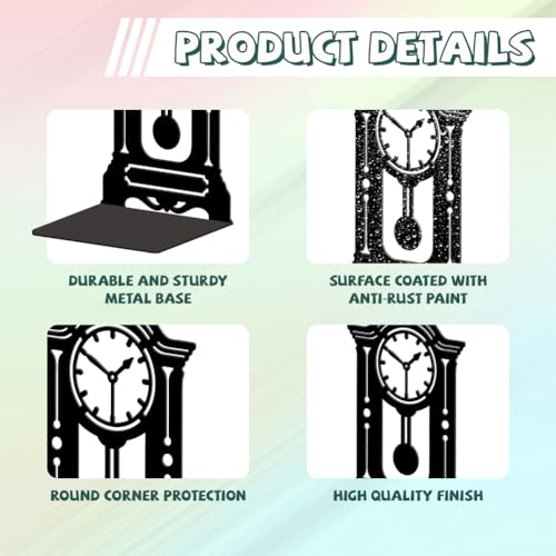 Peacoblue Metal Bookends for Shelves, Modern Decorative Heavy Duty Study Book Ends Stoppers for Office, Desk, Shelf, Room 5.3"x4.3"x7.9" Cast Iron Simple Tall Bookends 1 Pair (Retro Grandfather Clock) - style: Retro Grandfather Clock