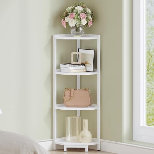 Hzuaneri Corner Shelf Stand, Corner Bookshelf, Storage Standing Shelf Unit with Metal Frame, Plant Stand, Bookcase for Living Room, Home Office, Bedroom, 4-Tier White CS05813W - color: White, size: 4 Tier
