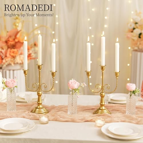 Romadedi Candelabra Gold Candle Holders - 3 Arm 11.8" Wedding Candlestick Holder for Theme Party Table Centerpiece Decor Dining Room Birthday Holiday Christmas - color: Gold-3 Arm, size: 1pc