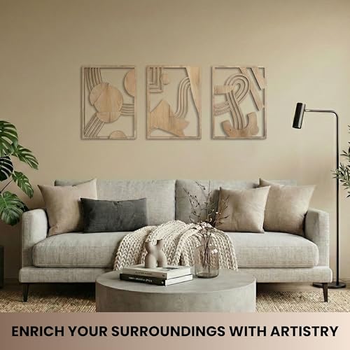 qmmp Modern Wooden Wall Sculptures - Set of 3 - Home Decor Accent - Large Wall Art for Living Room, Bedroom, Office - Easy Installation (Oak, Large - Abstract Shapes) - color: Oak, size: Large - Abstract Shapes