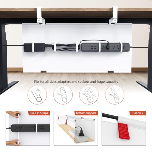 Univivi No Drill Under Desk Cable Management Tray, 28" Cord Organizer for Table, Clamp/Screw Mount Desk Cable Management, Premium Fabric Cable Management Tray for Office, Home - color: White, size: 28"L x 5.5"W
