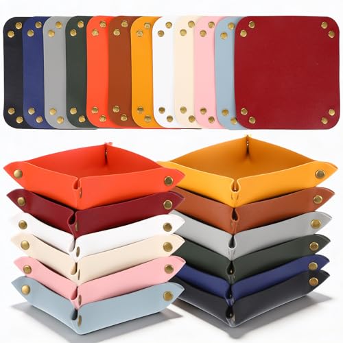 24 Pcs Leather Valet Tray, 12 Colors Portable Catchall Organizer, Jewelry Key Phone Wallet Coin Tray for Travel Entryway Desk Bedside Nightstand Storage