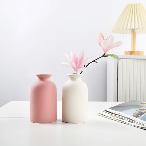 Small Pink Ceramic vase Dry Flower Vases for Home Decoration Bohe vase Dried Flowers houseplants Wedding, Home, Modern, Minimalist,Centerpieces Office Desk Gift(S Pink) - color: Pink, size: Small