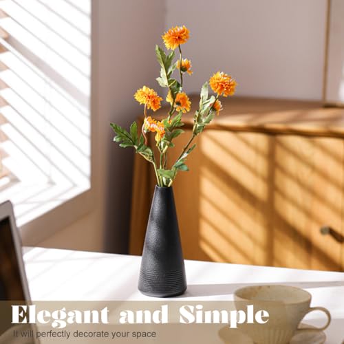 Conical Black Ceramic Bud Vase Handmade Minimalist Floral Vase for Wedding Centerpiece Home Office Desk Decor Modern Tabletop Decoration