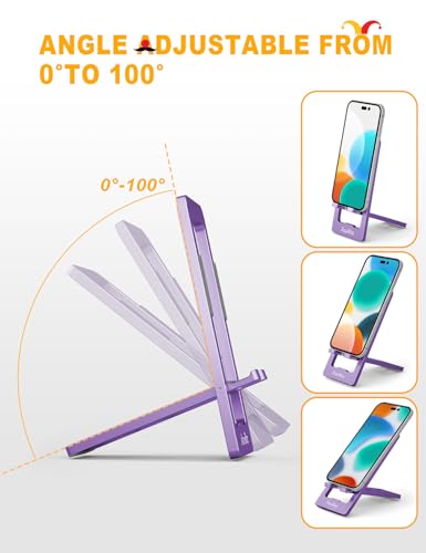 Aoviho Phone Stand for Desk, Ultra-Thin Foldable Aluminum Phone Holder, Portable Travel & Office Cell Phone Stand Compatible with iPhone 17 16 15 14 13 12 Pro Max, Fits 3.7"-7" Devices, Purpel - color: Purple