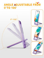 Aoviho Phone Stand for Desk, Ultra-Thin Foldable Aluminum Phone Holder, Portable Travel & Office Cell Phone Stand Compatible with iPhone 17 16 15 14 13 12 Pro Max, Fits 3.7"-7" Devices, Purpel - color: Purple