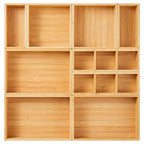 Fabsome Drawer Organizer, Set of 9 Bamboo Wood Kitchen Makeup Desk Junk Tea Drawer Storage Boxes Bins for Cutlery Silverware Utensils Flatware, Small Wooden Container Tray for Bathroom, Office - size: 2''H 9 Boxes