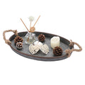 Hipiwe Galvanized Metal Iron Oval Tray with Rope Handle Farmhouse Serving Tray Rustic Industrial Decorative Centerpiece for Coffee Table Weddings and Parties Decor,Small - size: 14.2" x 9.1" x 1.2"