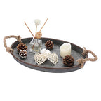 Hipiwe Galvanized Metal Iron Oval Tray with Rope Handle Farmhouse Serving Tray Rustic Industrial Decorative Centerpiece for Coffee Table Weddings and Parties Decor,Small - size: 14.2" x 9.1" x 1.2"