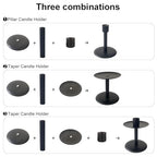 Set of 7 Metal Black Candle Holders, Assemblable Pillar and Taper Candlesticks, Halloween Fall Thanksgiving Day Dining Table Centerpieces Decor, Mantle Fireplace Candle Sticks Decorations