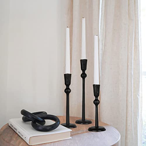 Iron Taper Candle Holder - Set of 3 Decorative Candle Stand, Candlestick Holder for Wedding, Dinning, Party - color: Black